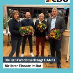 Maik Deneke, Hans-Henning Burtz, Dirk Gärtner und Susanne Brakelmann bei ihrer Verabschiedung aus dem Rat der Gemeinde Wedemark